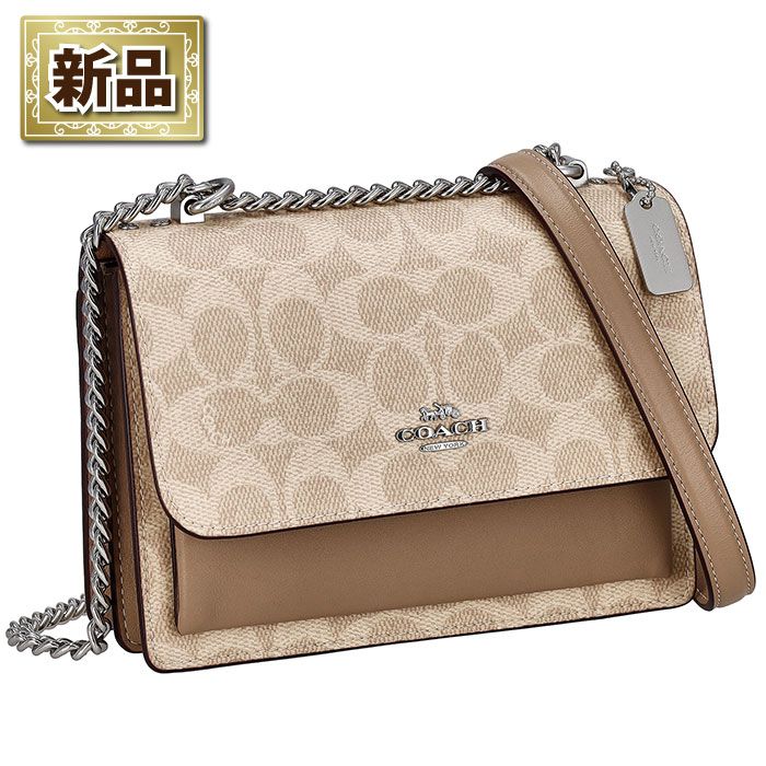 COACH ショルダーバッグ ミニ ク クロスボディ CW206 SVPWH 2025 AW サンド シグネチャーキャンバス トープ レザー シルバーチェーン
