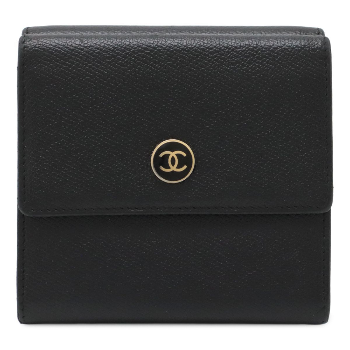 美品 CHANEL シャネル ココボタン Wホック 二つ折り財布 ブラック CHANEL シャネル ココボタン 3つ折財布 三つ折り Wホック財布