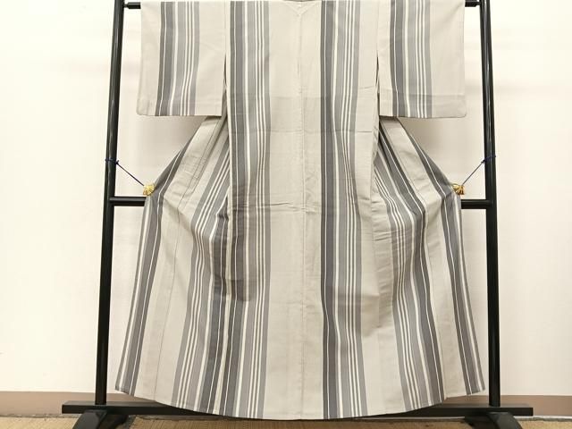 平和屋着物▽本塩沢 単衣 間道 正絹 逸品 BAAT9058yc