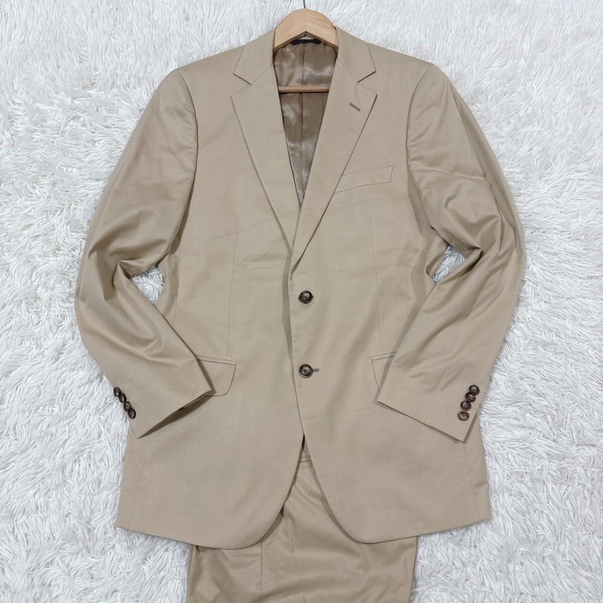 Brooks Brothers ブルックスブラザーズ 1818 Fitzgerald イタリア製 コットン セットアップスーツ ベージュ系 ビジネス メンズ