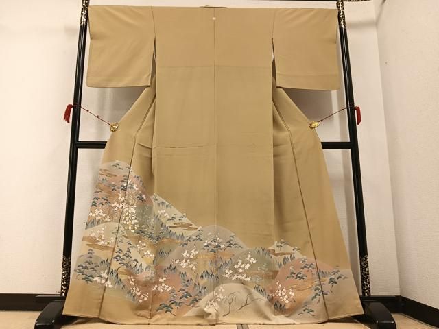 平和屋着物●豪華色留袖 駒刺繍 草花文 金彩 正絹 AABB3651ph