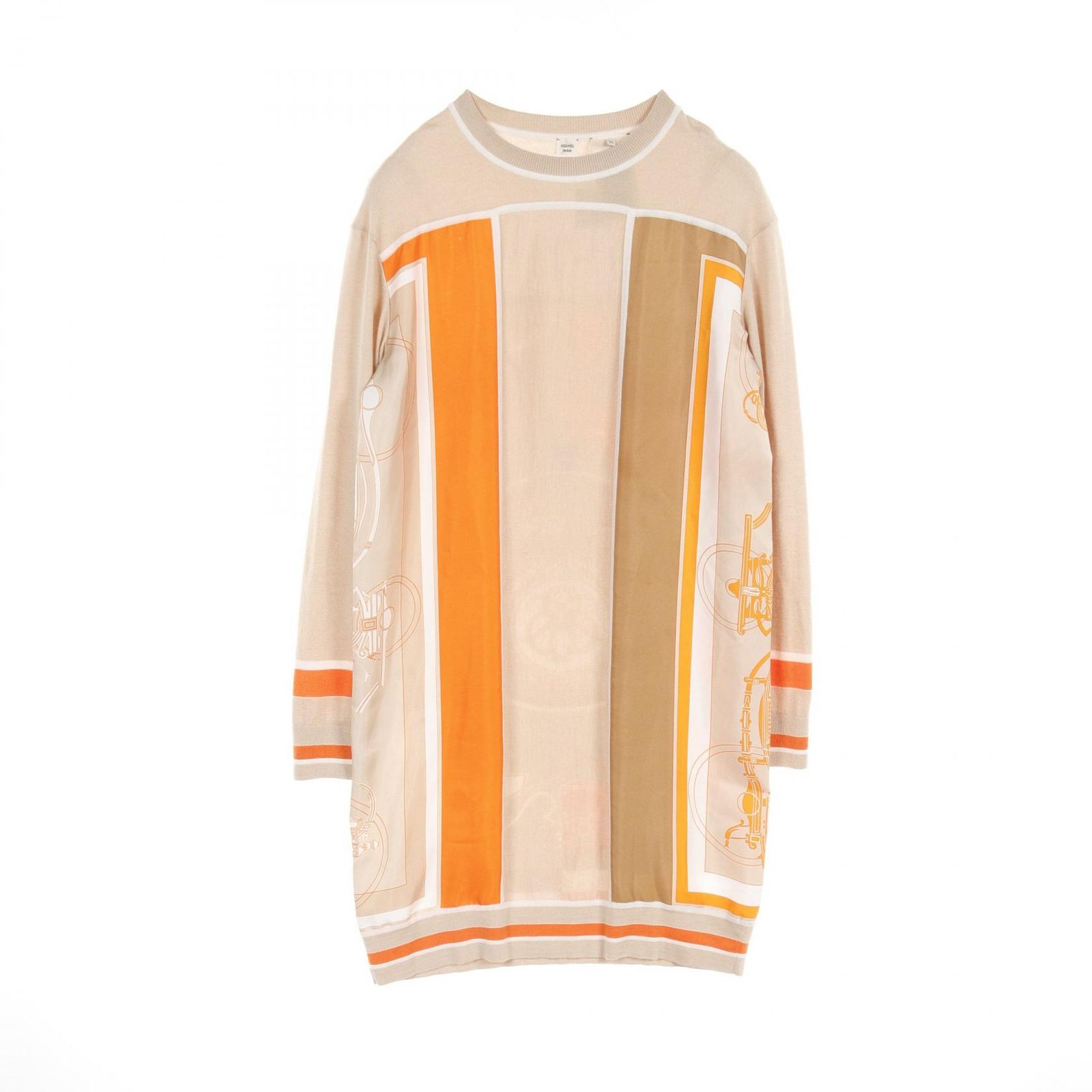 エルメス HERMES ワンピース シルク ニットワンピース シルク カシミヤ ベージュ オレンジ ホワイト 切 レディース Used B