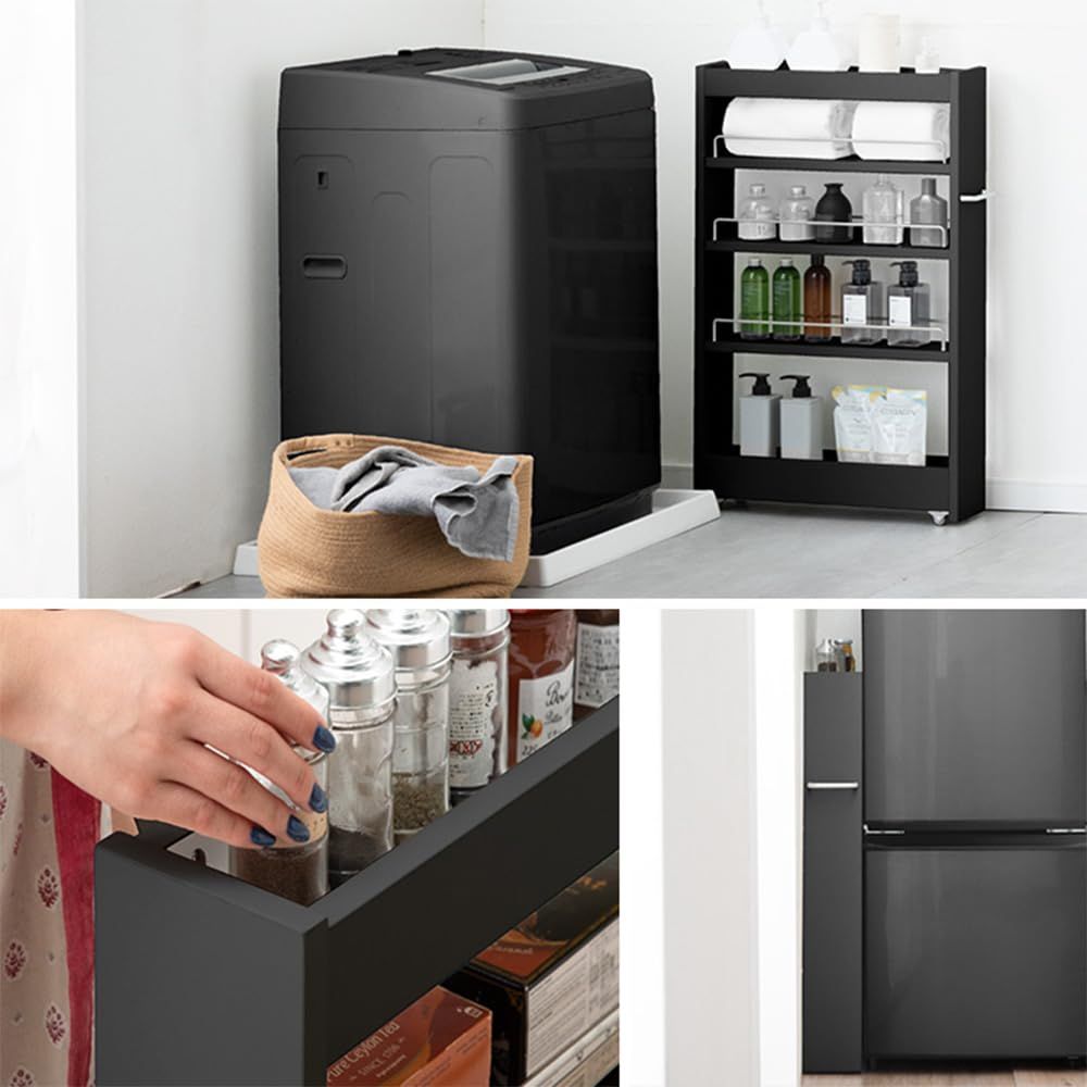 キッチン収納 スライド式 幅14 ロータイプ キャスター付 棚 隙間収納