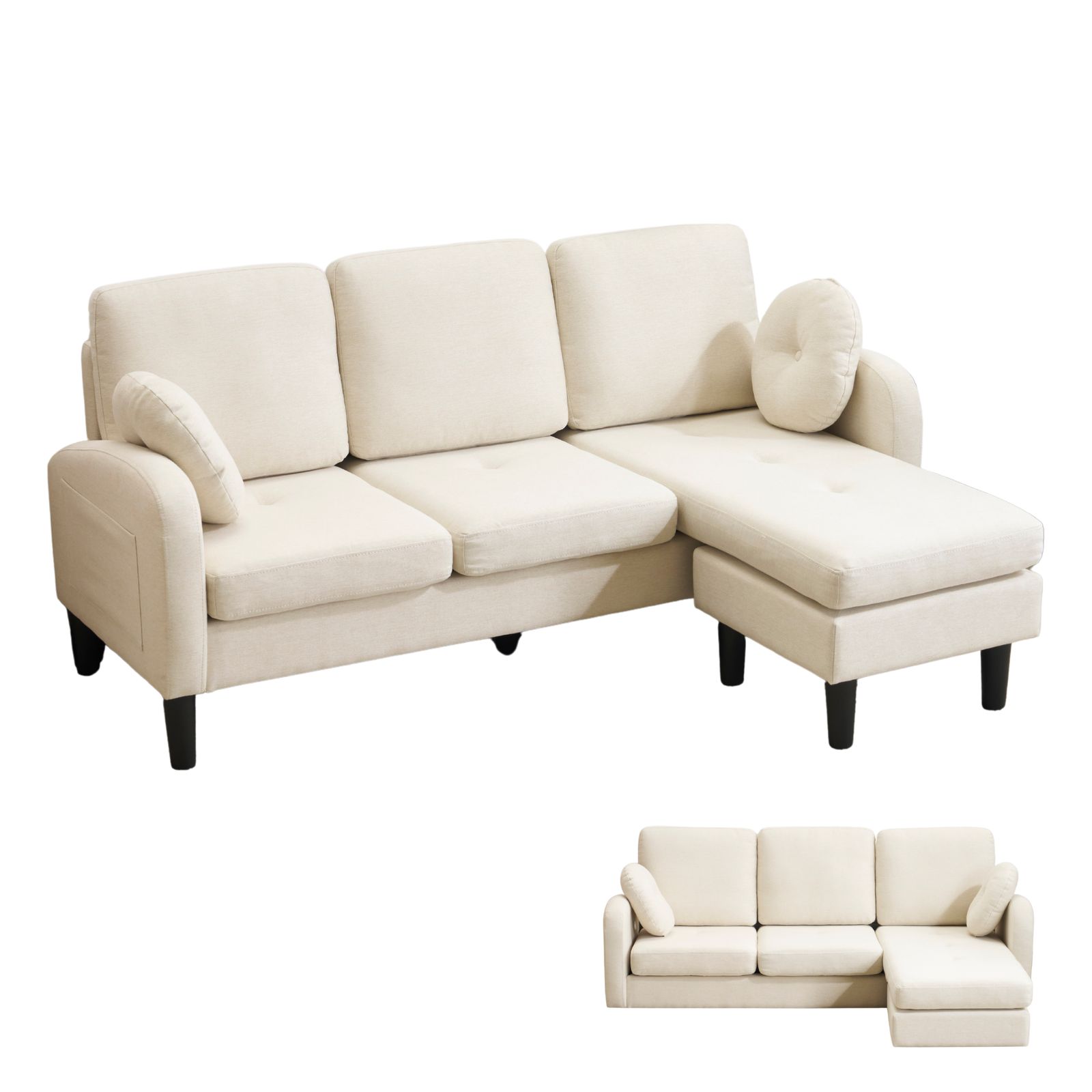 ソファ ソファーセット 3人掛け L型 T型クッション付き 肘掛け付き