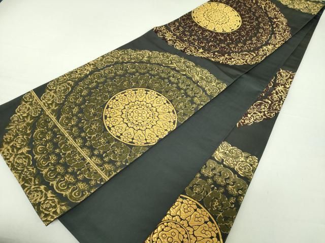 平和屋着物●西陣　河合美術織物謹製　六通柄袋帯　唐織　花丸文　金糸　正絹　逸品　DAAS3556ps 平和屋着物○西陣 河合美術織物謹製 六通柄袋帯 唐織 花丸文 金糸 正絹