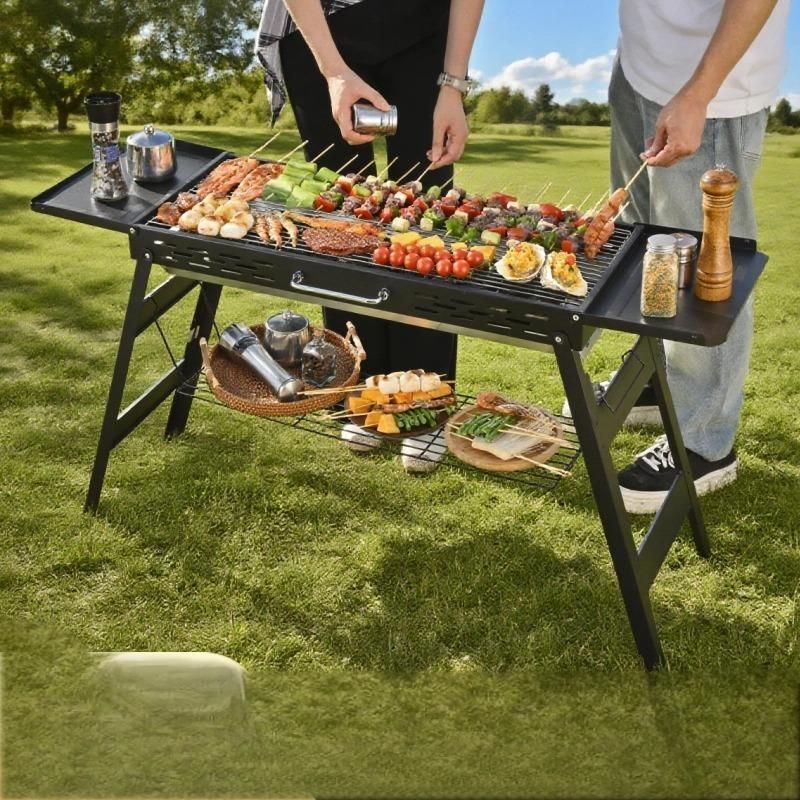 ♥ ポータブル炭火焼きグリル 家庭用バーベキューコンロ アウトドア折りたたみ式 BBQグリル キャンプ用庭園焼肉コンロ 新型