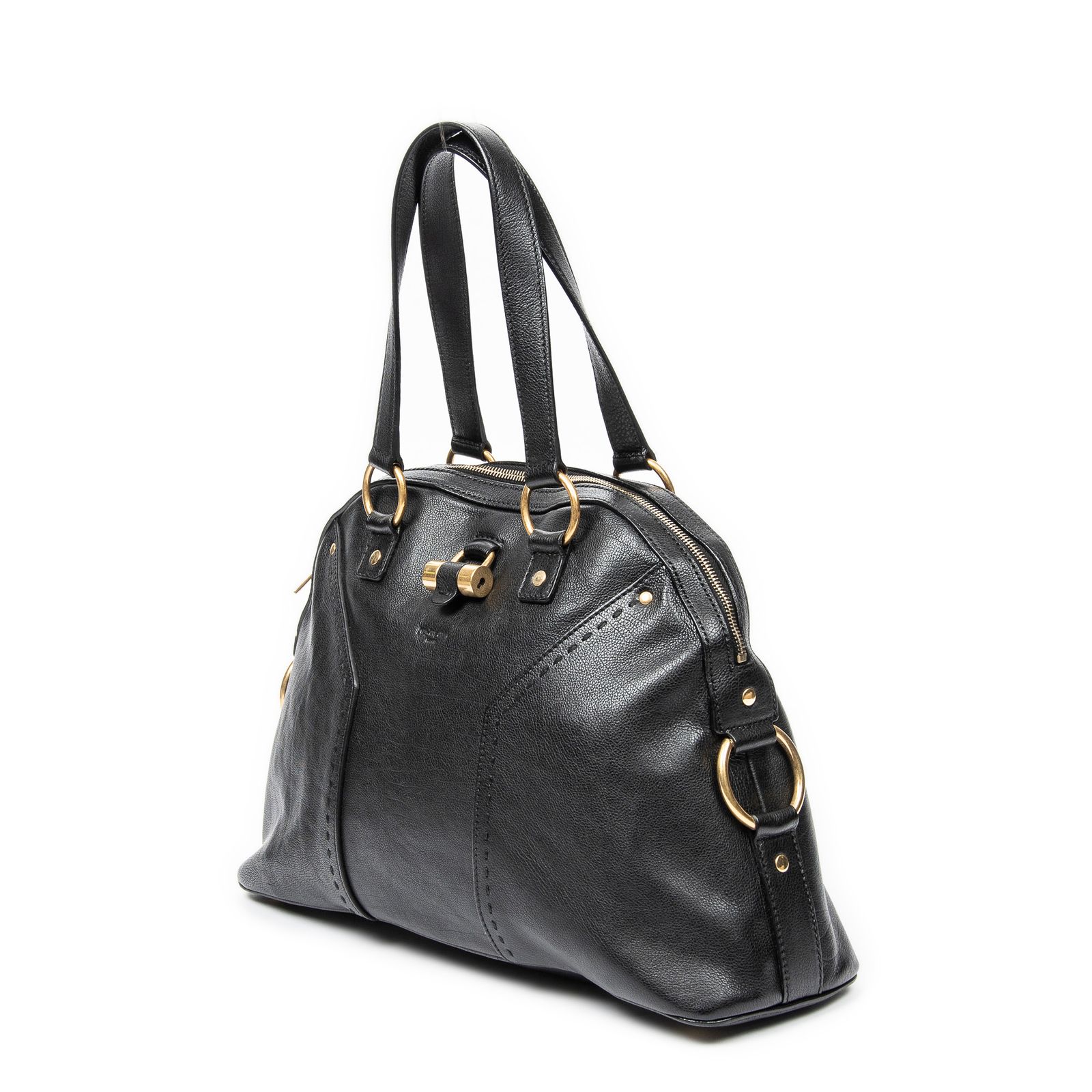 YVES SAINT LAURENT イヴサンローランラージミューズ黒カーフスキンレザーA