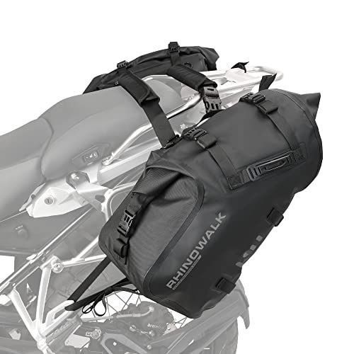 Black_MT1448-48L Rhinowalk バイク用サイドバッグ 防水 ツーリングバッグ キャンプ ロングツーリング オフロード 完全防水防塵防砂サイドバッグ 48L（24L*2）大容量 取り付け簡単 汎用 サドルバッグ ブラック