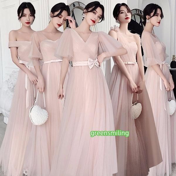ブライズメイド ドレス ロング丈 袖付き 二次会 大きいサイズ 結婚式 体型カバー 半袖 フリル オフショルダー 謝恩会