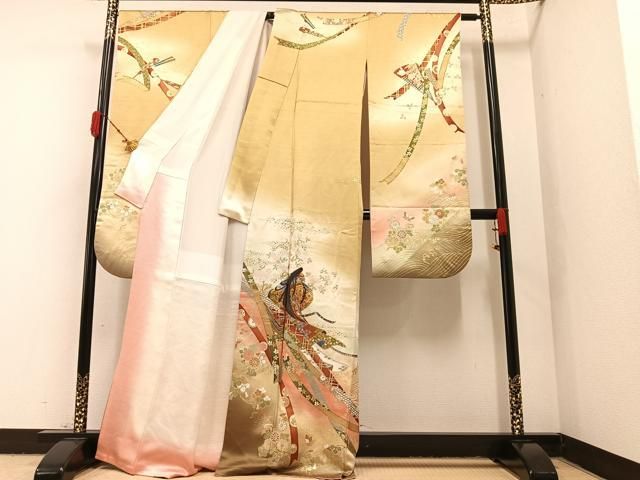 平和屋着物○豪華振袖 鬘帯吉祥花文 暈し染め 金彩 正絹