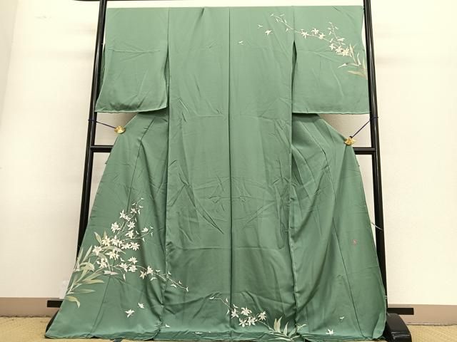 平和屋着物○上質な小紋 型染め 枝椿 黒地 正絹 逸品 DAAT1485tw