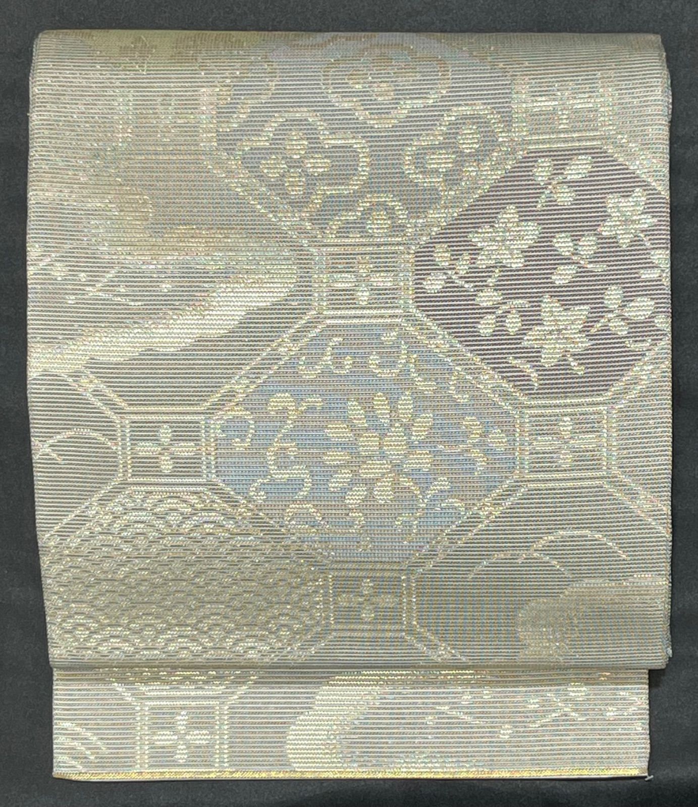 夏帯豪華絢爛綺麗美品長さ436cm絽グレー正絹六通袋帯 - メルカリ