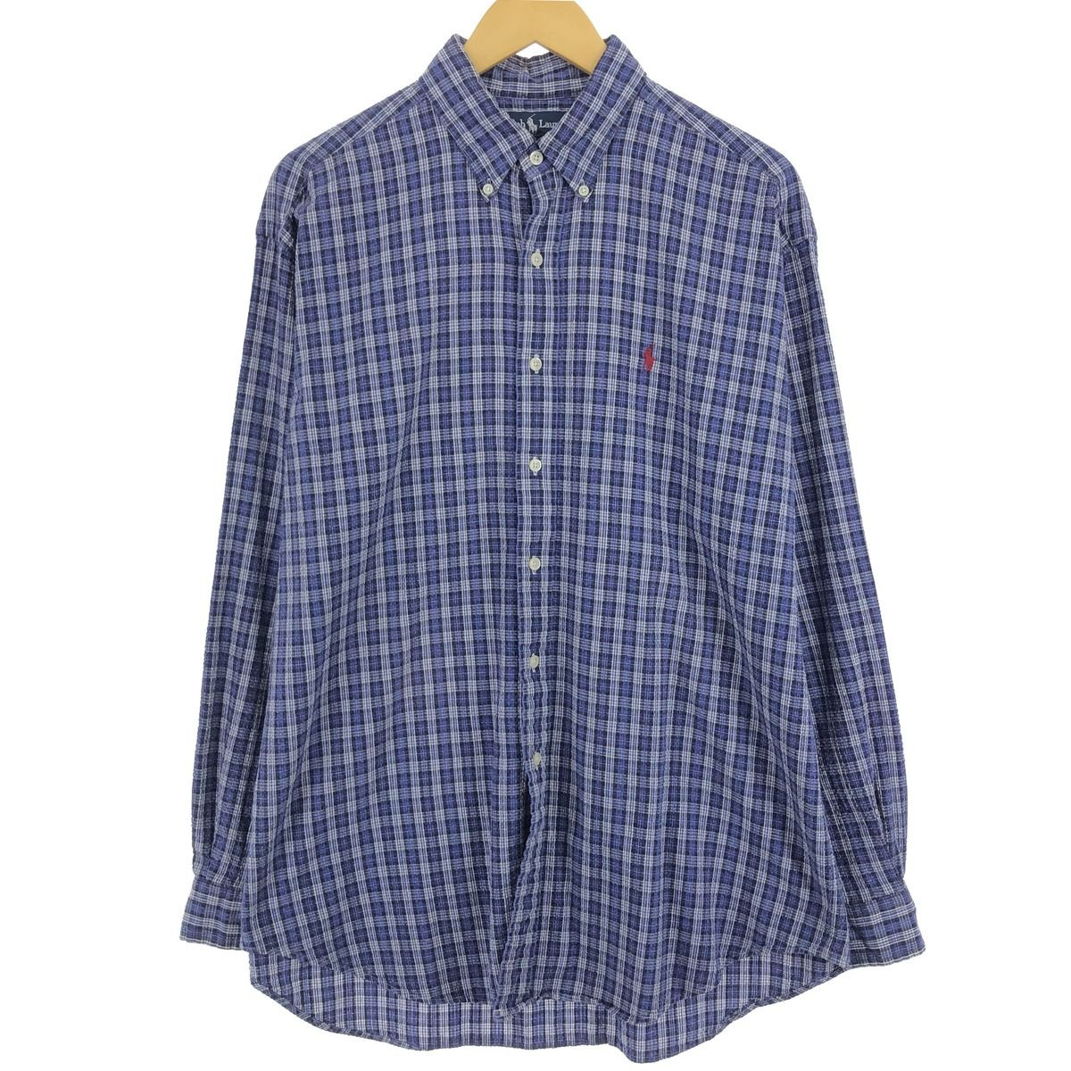 古着 ラルフローレン Ralph Lauren BLAIRE シアサッカー 長袖 ボタンダウンチェックシャツ メンズL相当/eaa471683