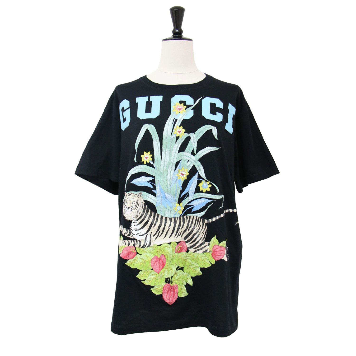 GUCCI グッチ Tシャツ ブラック 黒 S タイガー 虎 TIGER フラワー プリント ロゴ 半袖 トップス イタリア製 ブランド【レディース】  - メルカリ