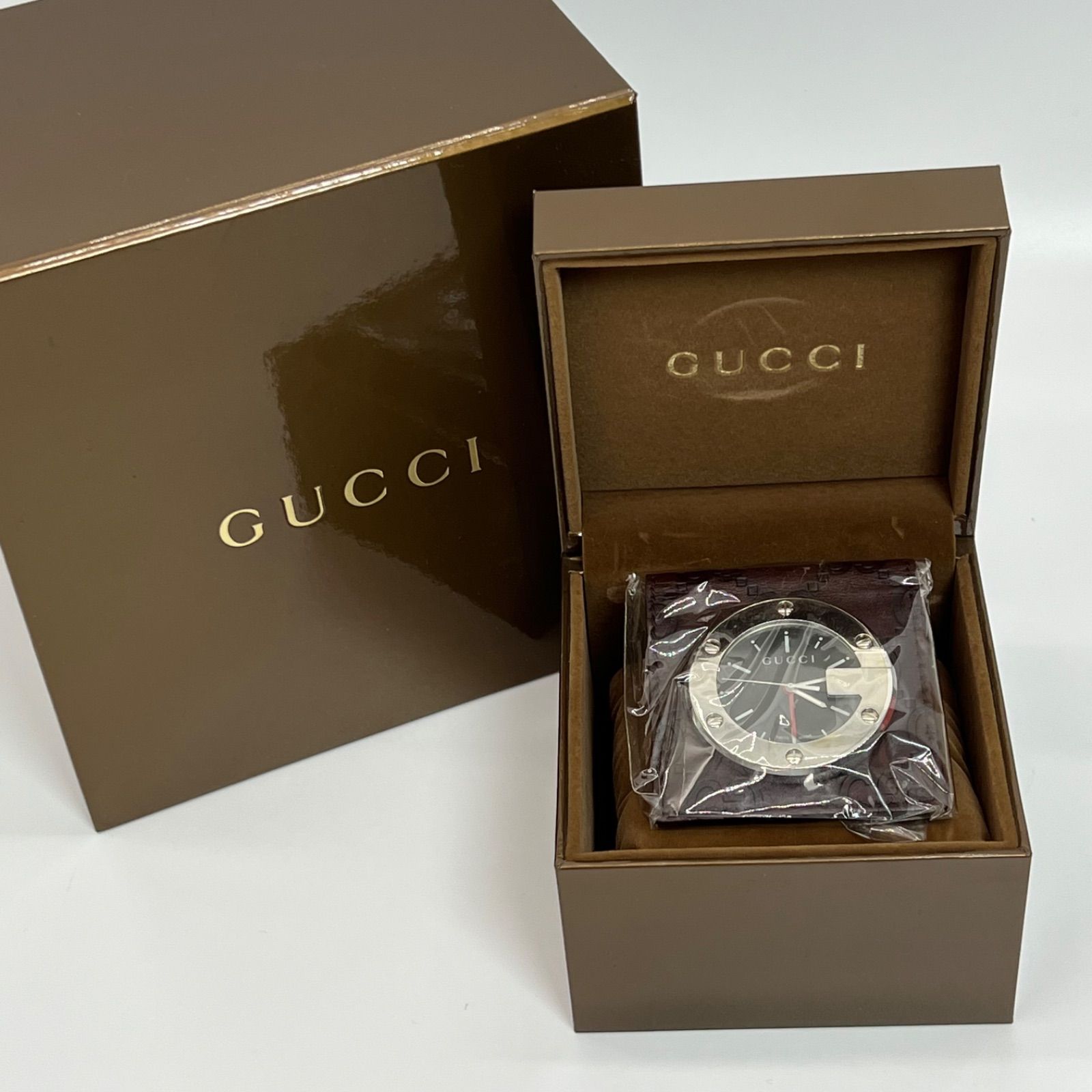 グッチ GUCCI トラベルクロック GGキャンバス 置時計 動作品 楽天市場】GUCCI グッチ ブラック文字盤 GGキャンバス SS