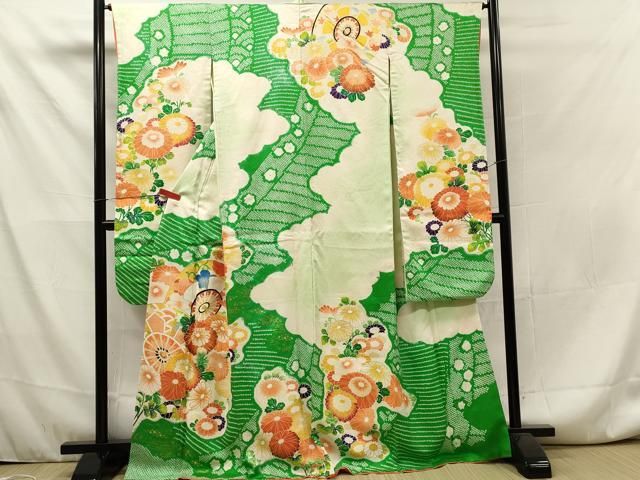 平和屋着物○訪問着 駒刺繍 流水風景草花文 金彩 鬼しぼ縮緬 正絹 逸品  