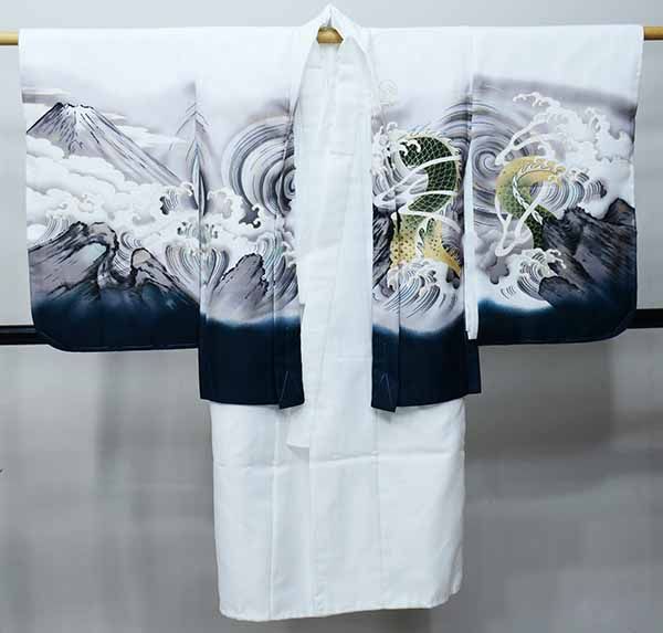 七五三 五歳 悲しく 男児 羽織・着物・襦袢3点セット L寸 金刺繍 黒地