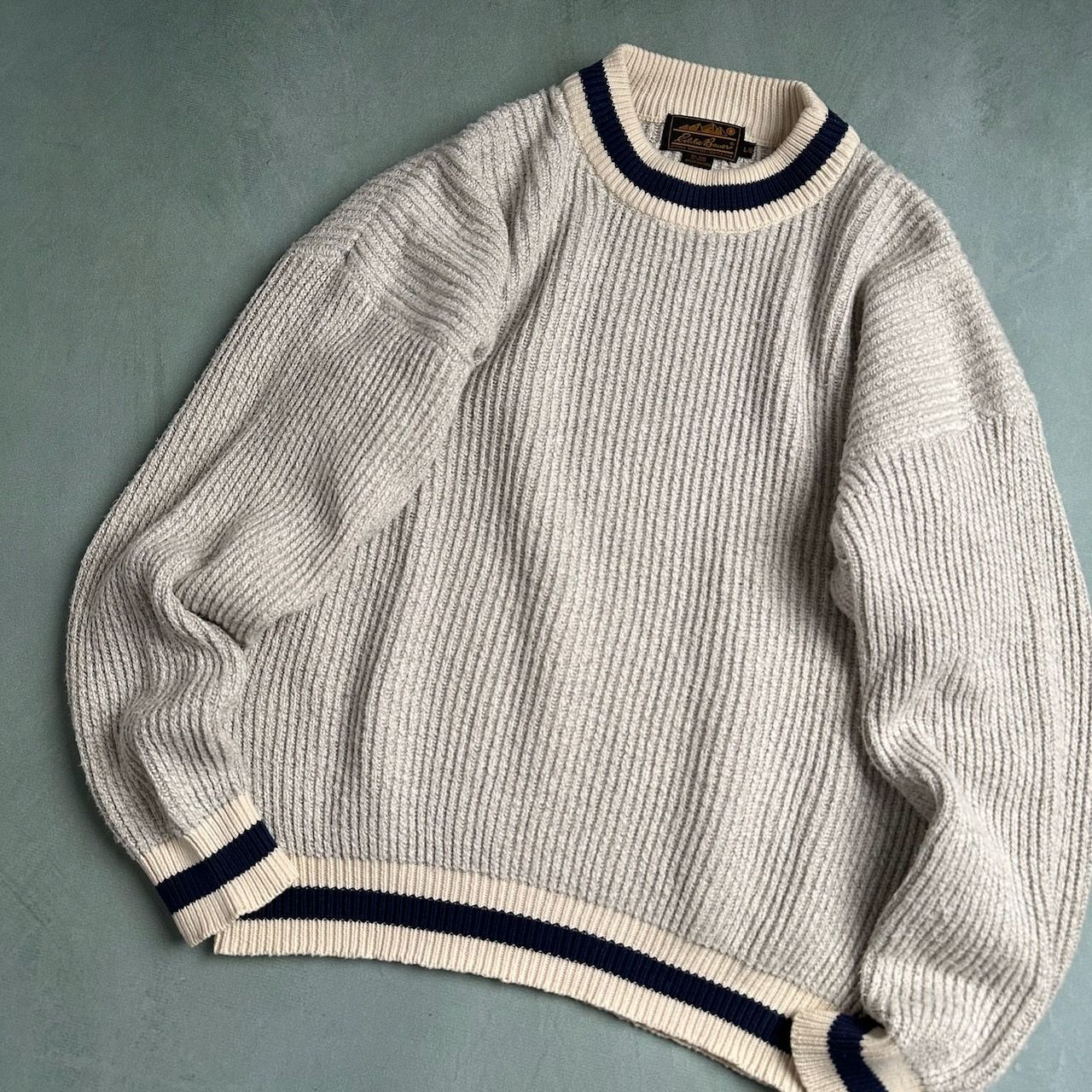 80s UK Eddie Bauer コットンニット リブ編み セーター エディー 