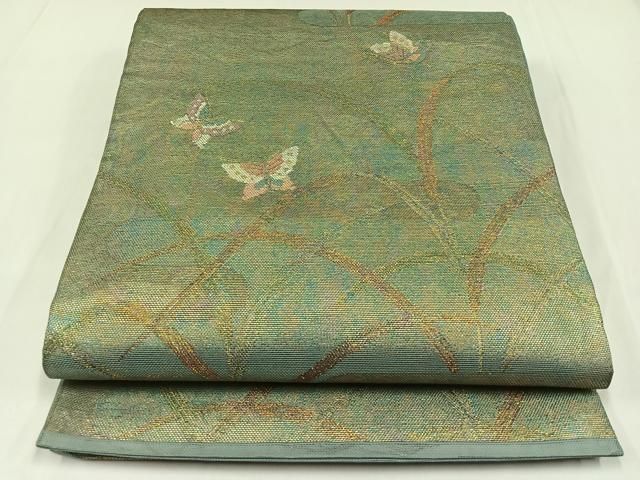 浪平部屋 メルカリ便 平和屋着物*夏物 六通柄袋帯 舞蝶文 金糸 正絹 逸品 AAAX6147jh