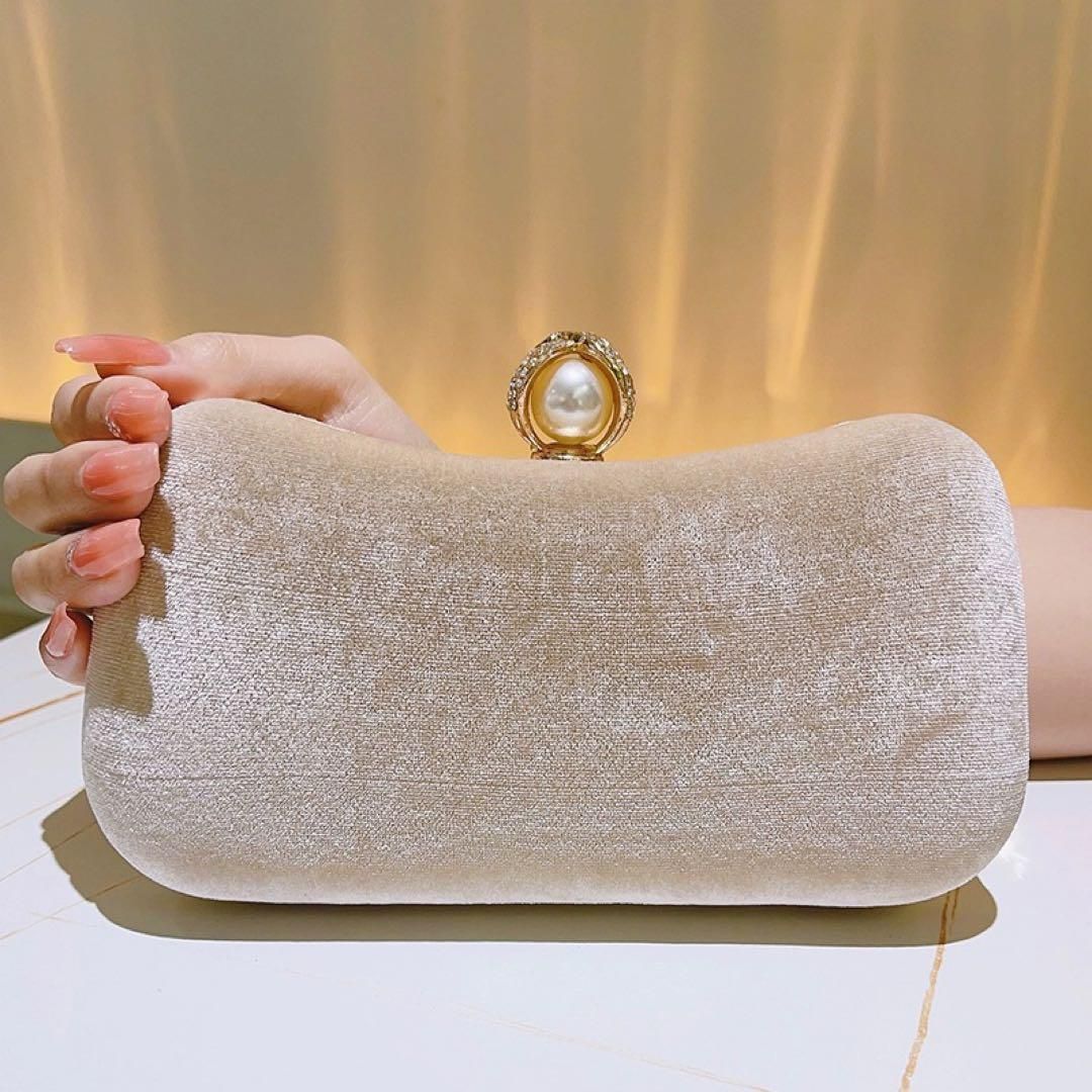 パール付き★上品クラッチ＆ショルダーバッグ★ベロア素材★結婚式/パーティー パール付き☆上品クラッチ＆ショルダーバッグ☆ベロア素材☆結婚