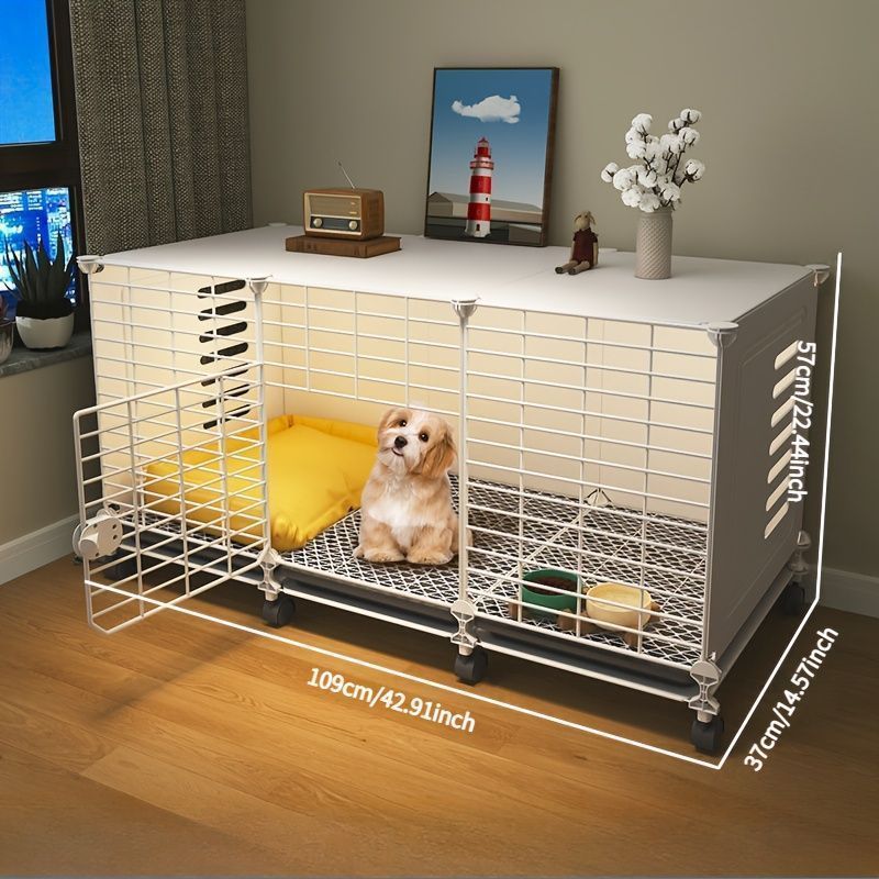 フレンチブルドッグ＆ウェスティーズ用の耐久性メタル犬用クレート 快適なベッド＆バスルーム付き 小型から中型犬種までの2サイズ - 室内使用向けのスリークホワイトデザイン