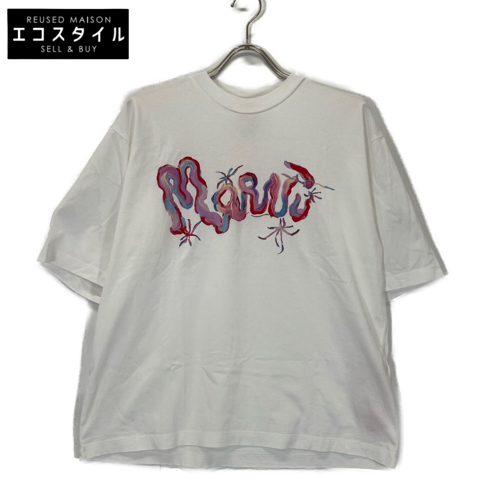 MARNI マルニ 23年製 ﾎﾜｲﾄ ｺｯﾄﾝ ﾛｺﾞ ﾓｯｸﾈｯｸTｼｬﾂ 44