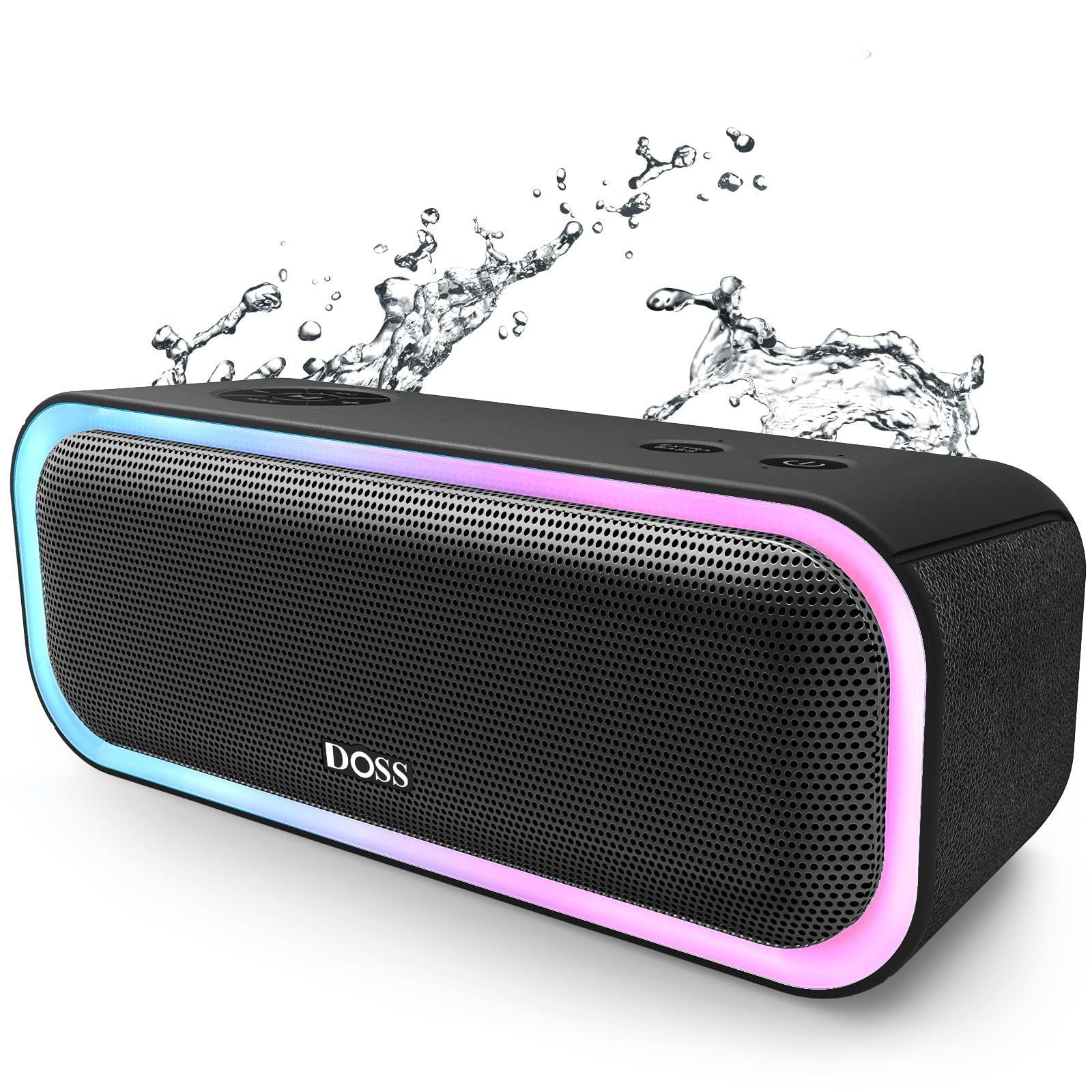 DOSS SoundBox Pro Bluetooth スピーカー 20W 強化された低音 ワイヤレス ポータブル 小型スピーカー イルミネーション機能 20時間再生 IPX6防水 パッシブラジエーター搭載 ワイヤレスステレオ Aux|TFカード対