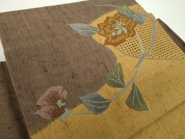 平和屋着物 中国三大刺繍 スワトウ相良刺繍 汕頭相良刺繍 総刺繍 つけ帯 紬地 枝花文 正絹 DAAX4639ps