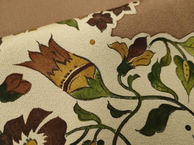 平和屋本店□希少 友禅染色家 品川恭子 訪問着 花唐草文 茶褐色色地