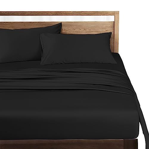 ブラック_ボックスシーツ シングル-100×200×30cm ボックスシーツ シングル 高?綿100％ ホテル品質 シーツ ベッドシーツ サテン織り 300本高密度生地 マットレスカバー ベッドカバー 防ダニ 抗菌 滑らか 柔らかい ブラック 100×200