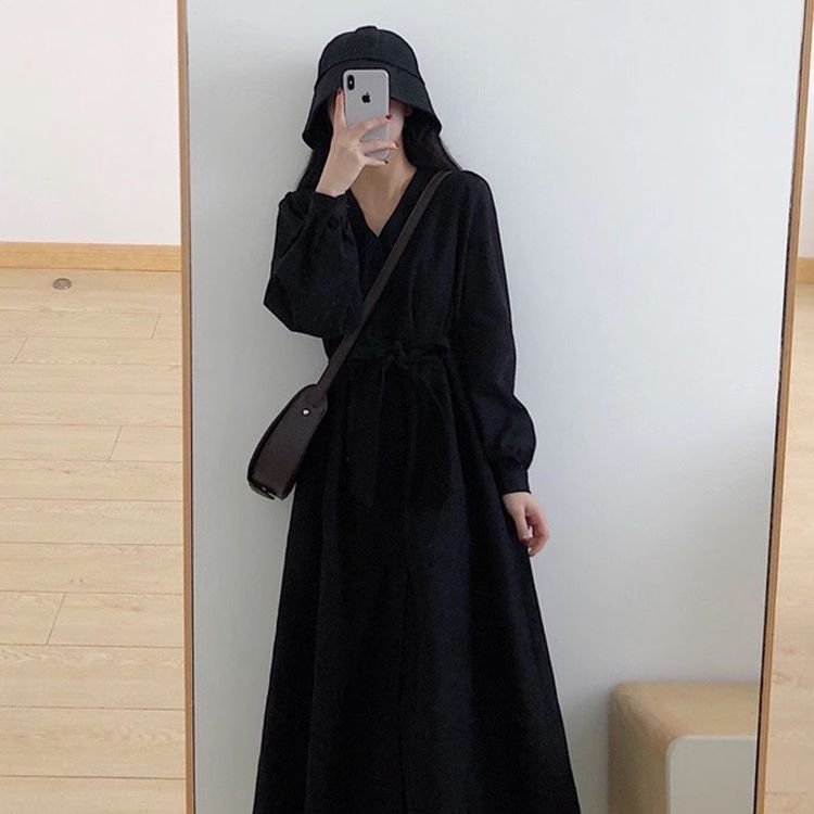 ●韓国発● V neck マキシワンピース (4色) ワンピース ロングワンピース レディース 春 秋 ドット柄 マキシ