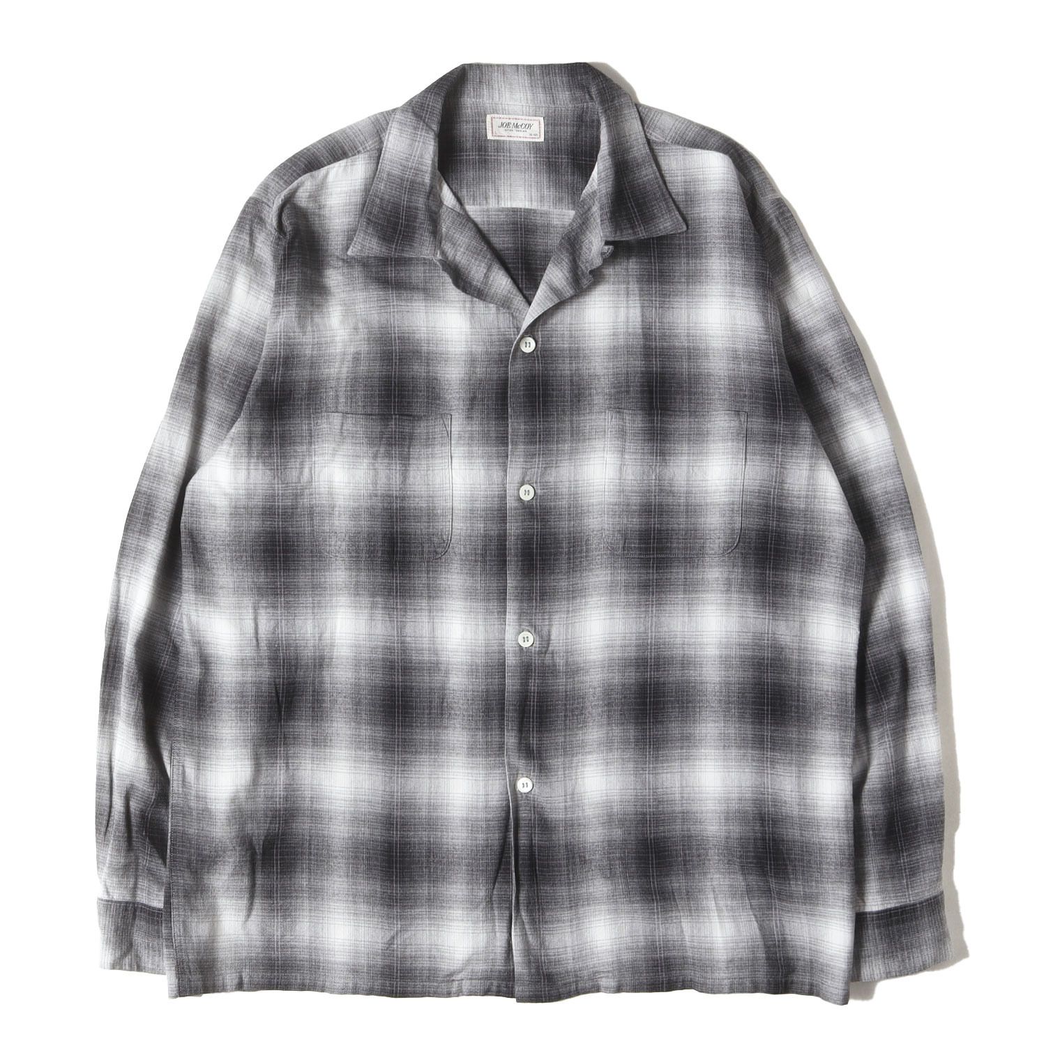 JOE McCOY ジョーマッコイ シャツ ブラック×ホワイト 黒白 サイズ L | オンブレチェック オープンカラー コットン ボタンシャツ | トップス カジュアルシャツ 長袖 メンズ