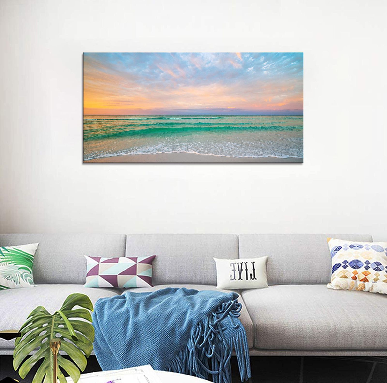 送料無料、限定数の新入荷!! 風景画 アートパネル 海 絵画 写真 自然 夜明け 海 ポスター 壁掛け 絵 インテリア 飾り絵 壁掛け リビング 風水絵画 玄関 木枠付きの完成品 40x80cm