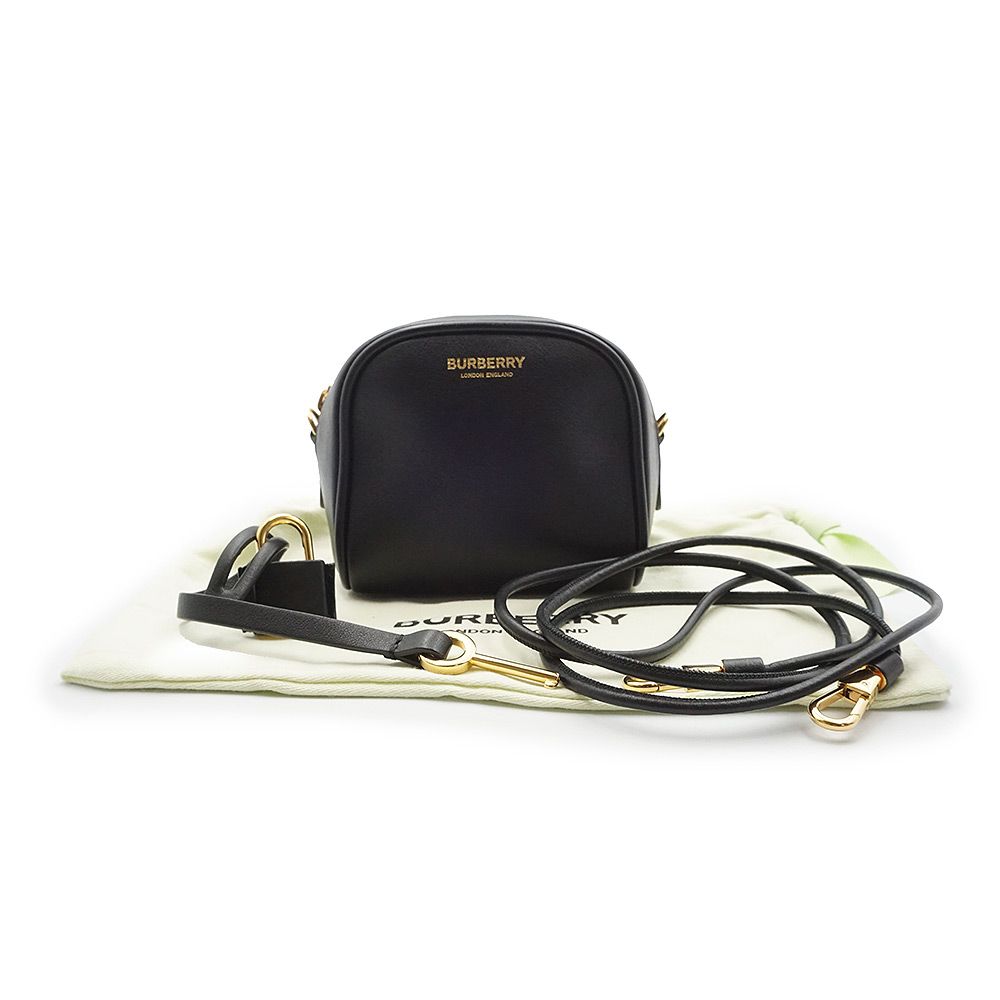バーバリー キューブ マイクロ ポーチ ショルダーバッグ 斜め掛け スムースレザー ブラック ゴールド金具 BURBERRY ♥ 展示品