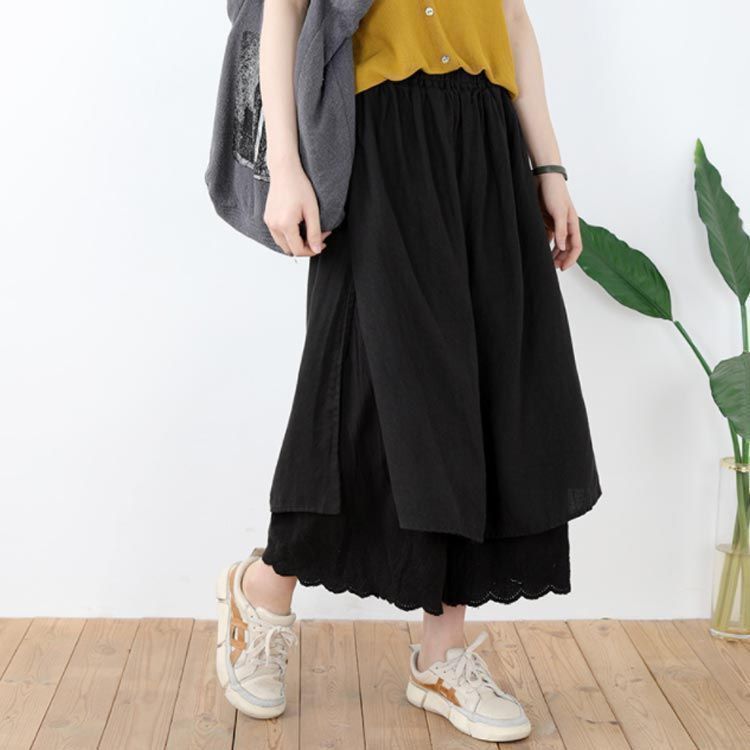 アシンメトリー レディース 綿麻スカート 送料無料 変形 夏 春 ワイドパンツ キュロットスカート スカンツ 9分丈 スカート 麻混 ダンスパンツ ドレープ モード系 ボトムス 重ね着 ガウチョ きれ dkhsh592004