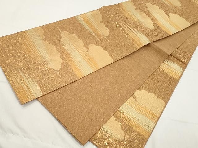 平和屋着物○綴れ 六通柄袋帯 雲取り枝笹文 金糸 正絹