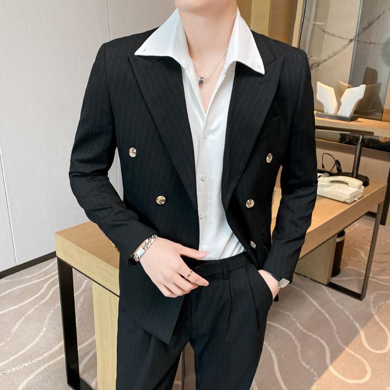 超希少 スリーピース 新品 メンズ ストライブ柄 ダブルスーツ