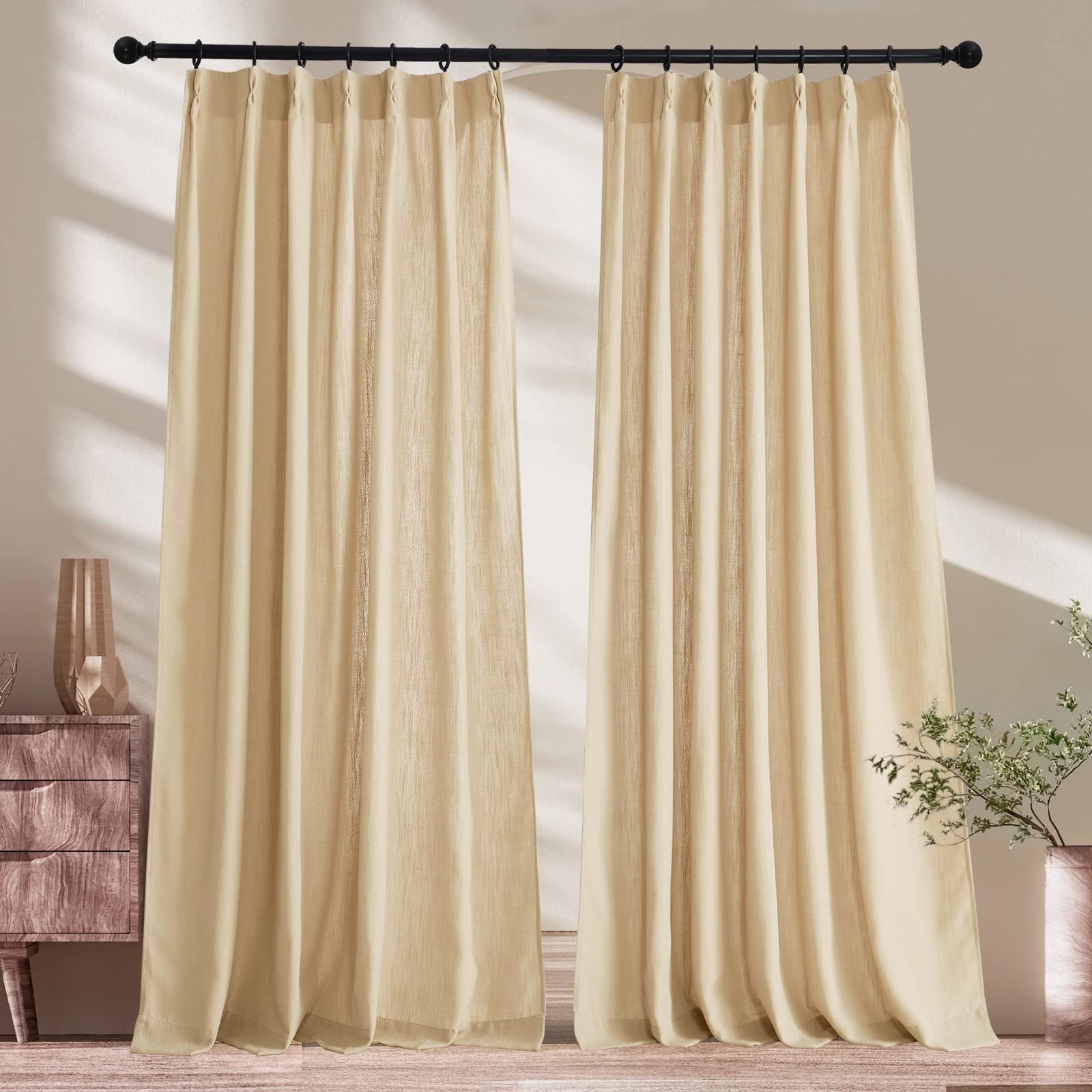 迅速発送】NICETOWN リネン風カーテン タイプ-4 レース 非遮光 秋 和風