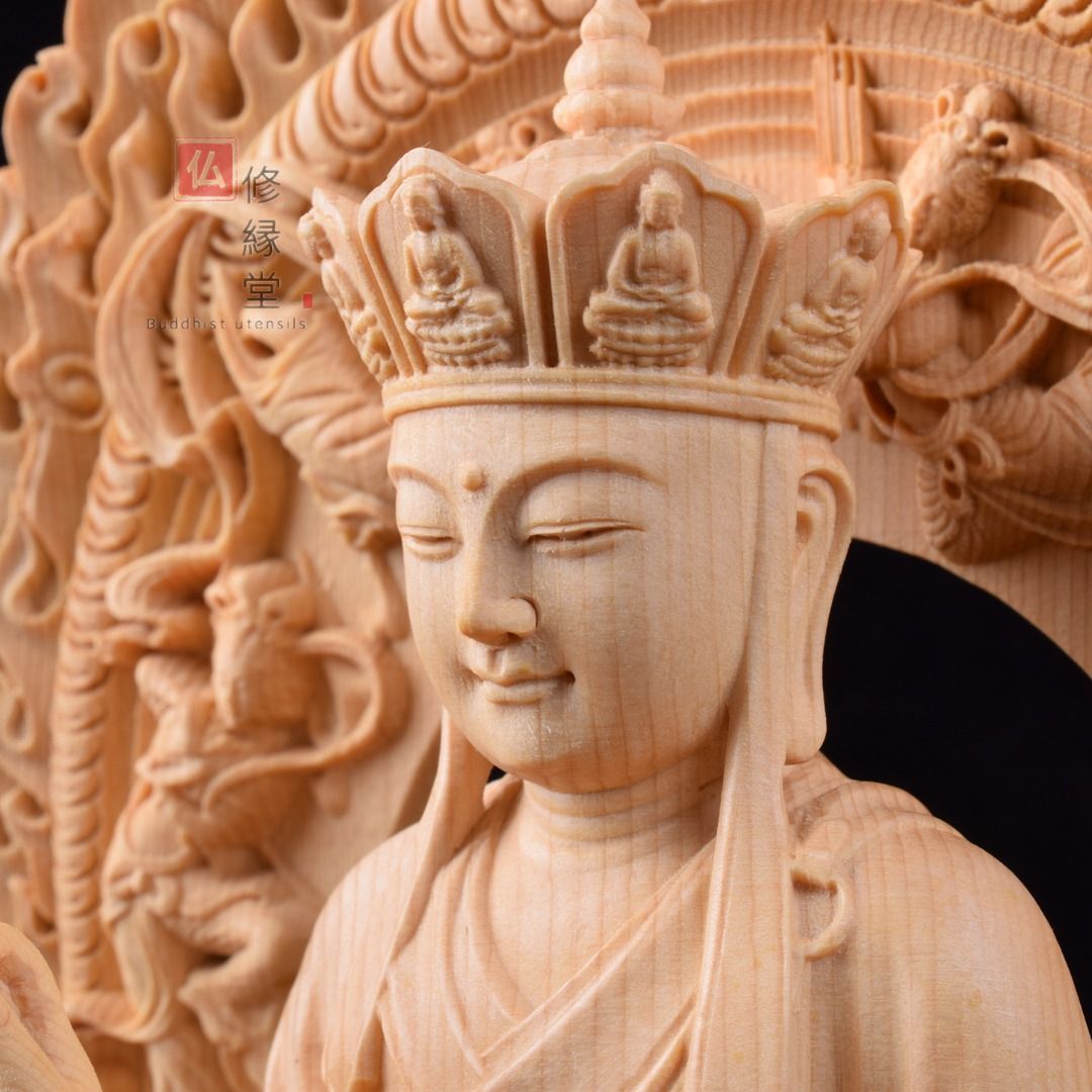修縁堂】木彫り 仏像 地蔵王菩薩立像 彫刻 一刀彫 天然木檜材
