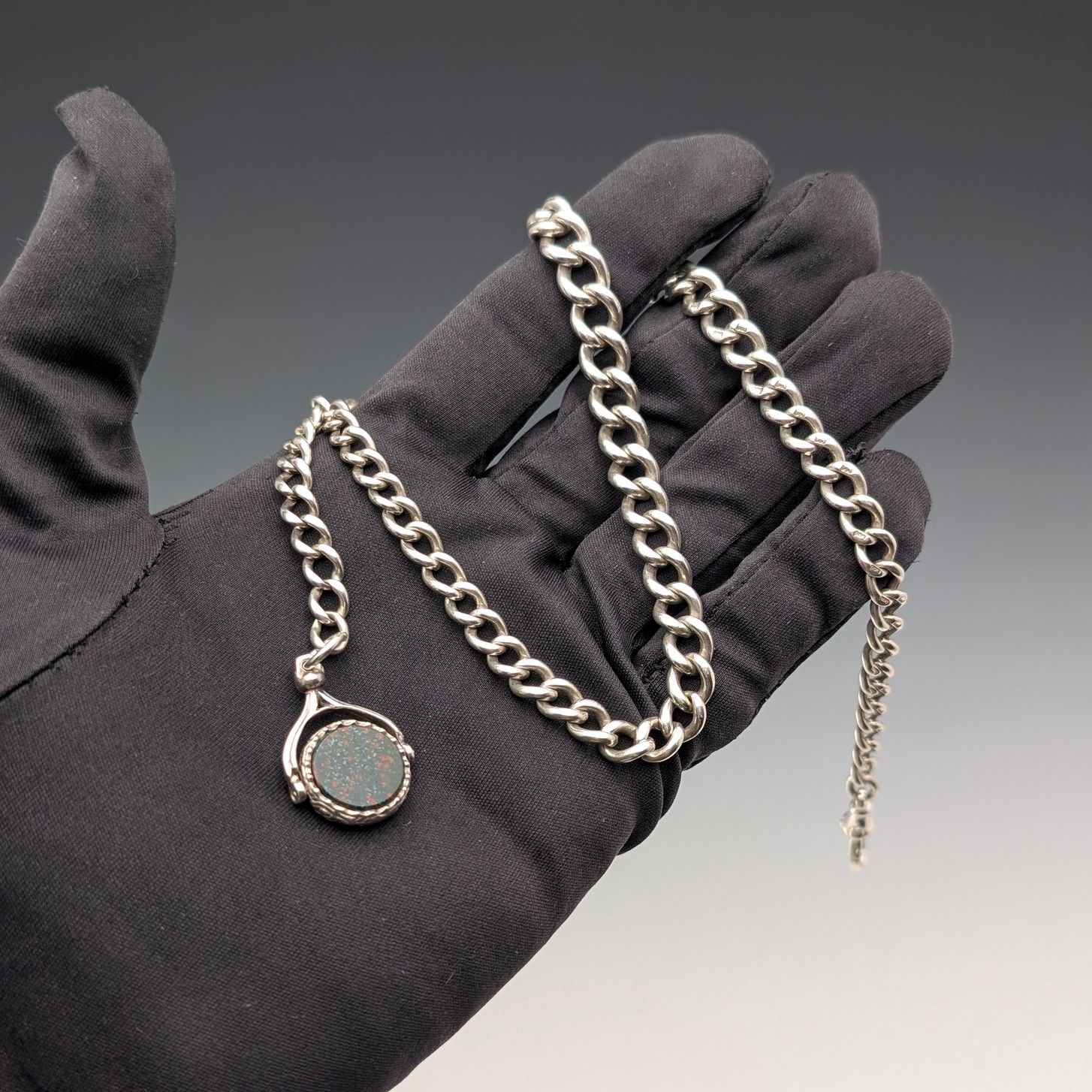 1914年頃 英国アンティーク 純銀製アルバートチェーン 38g 純銀