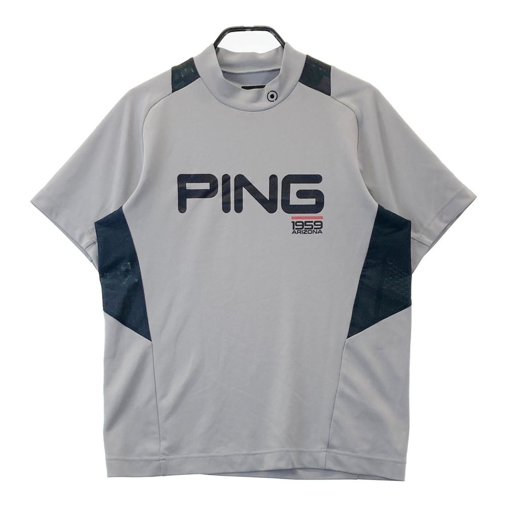 サイズ：L PING ピン ハイネック 半袖Tシャツ グレー系