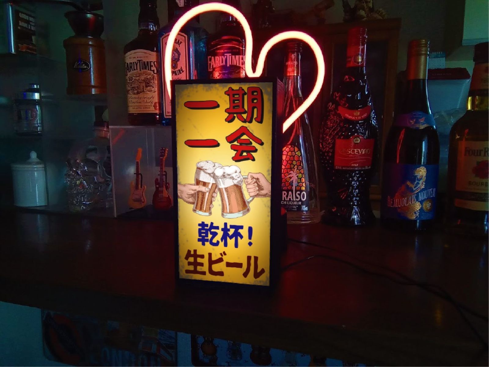 一期一会 ビール 乾杯 居酒屋 酒 昭和レトロ 看板 置物 雑貨 ライトBOX-4