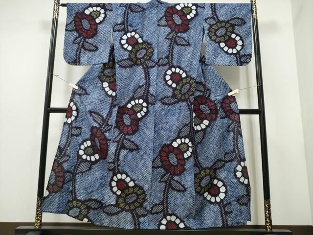 平和屋着物∴夏物 浴衣 有松鳴海絞り 向日葵 ひまわり 綿 逸品 未使用  