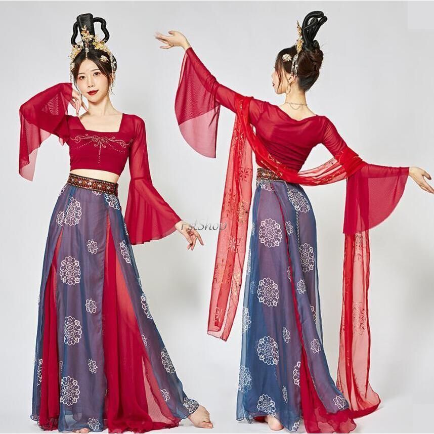 ♥ 古典ダンス セット衣装 漢服レッスンウエア 練習着 2点セット社交ダンス 上下セットアップ唐装 ダンスウェア衣装ヨガ 社交ダンス衣装 トッ