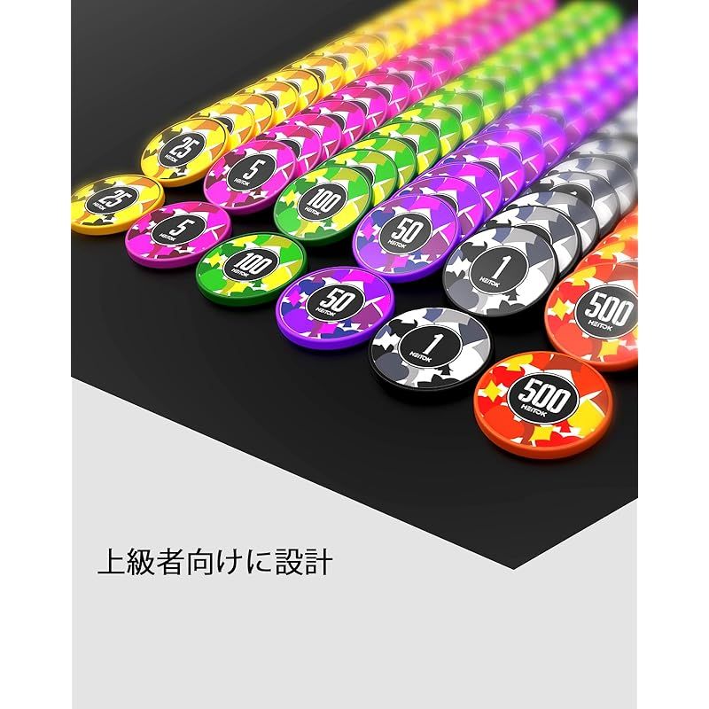 HEITOK ポーカーチップ ポーカーセット 300枚 数字入り 11.5g カジノチップ トランプ2組とサイコロ5個が付属 ABS製チップ アルミ製スーツケース入り 0