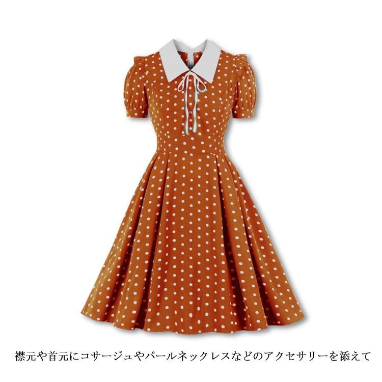 ワンピース春夏 レディース ドレス リボン付き かわいい 膝丈 襟