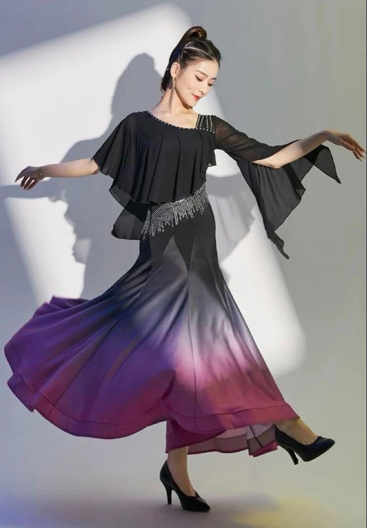 タカダンス 社交ダンス スカート 黒 メッシュ素材 SMサイズ