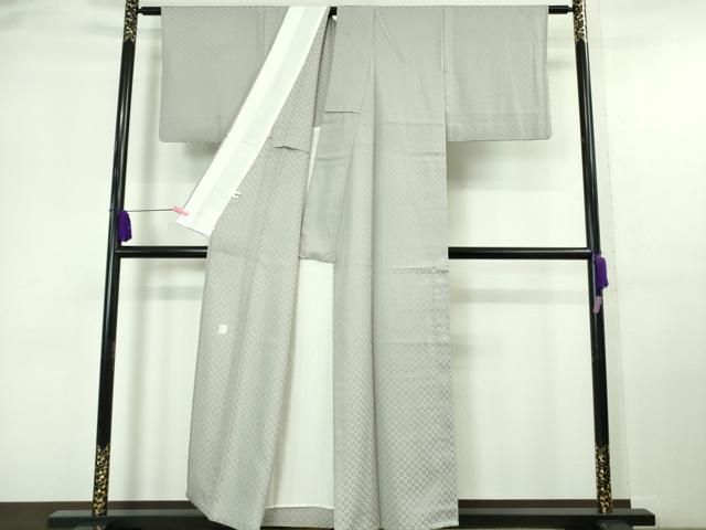 平和屋本店□極上 お召 花織 単衣 作家物 牡丹鼠色地 逸品 DZAA6618kh5