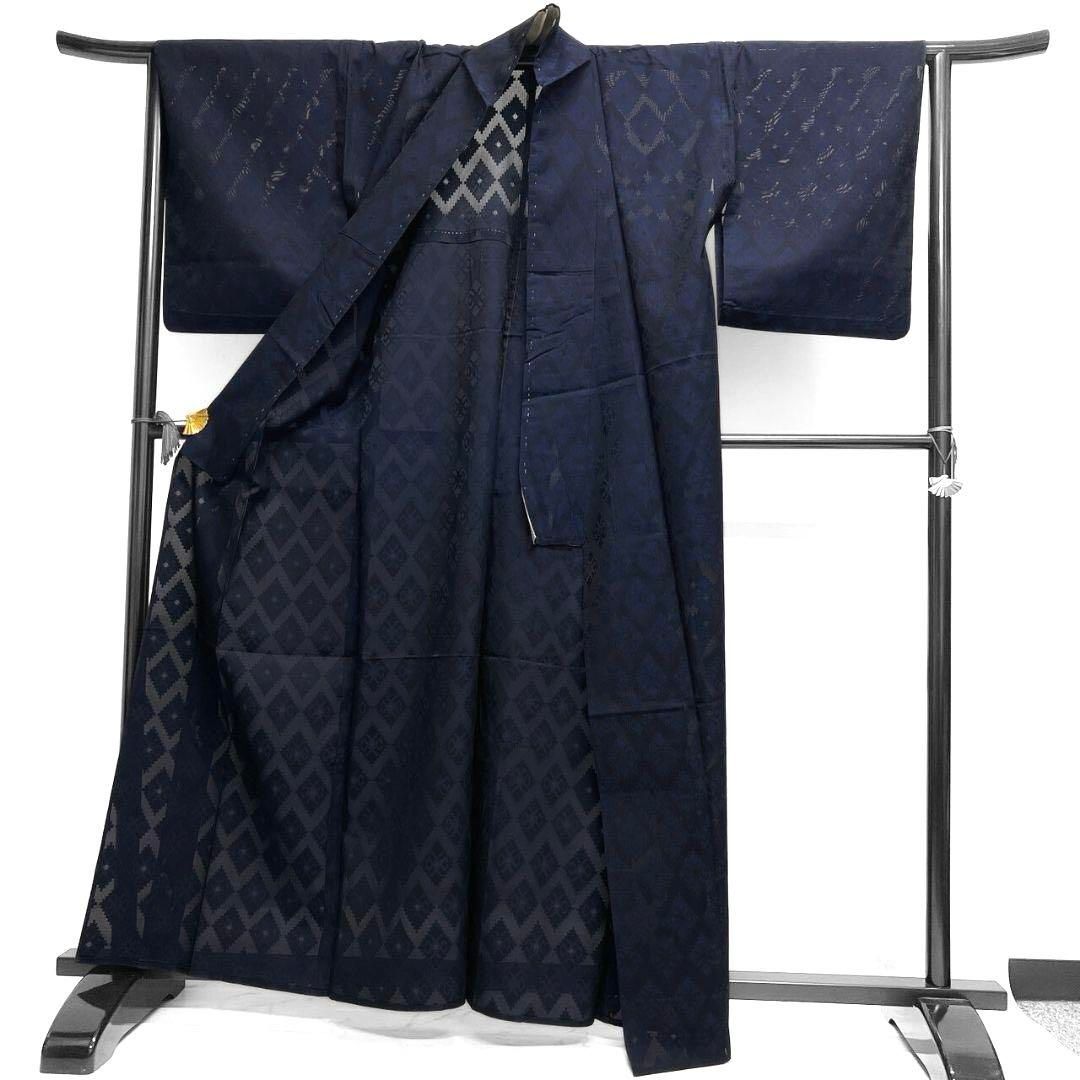 平和屋着物▽小紋 単衣 市松文様 洗える着物 AAAU8625fy