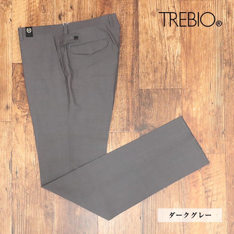 TREBIO/94cm/スラックス パンツさらっと なめらか ウール混 無地 ノータック 洗濯OK 上品 美脚 新品/ダークグレー/id379/